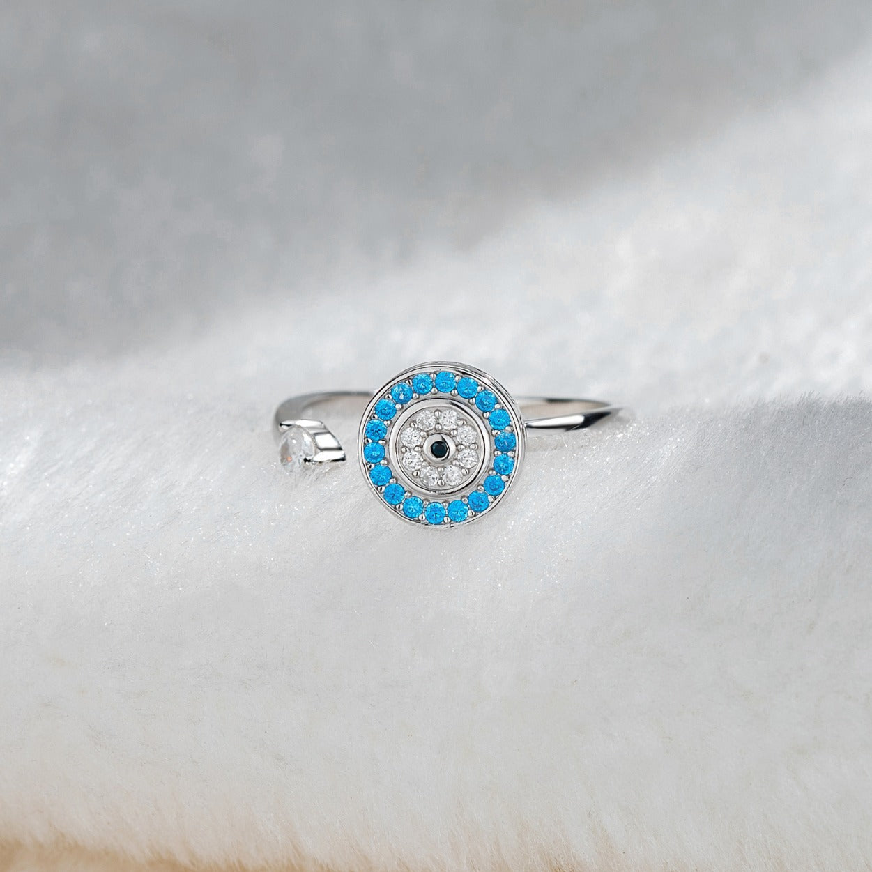Devil's Eye Open Ring In 925 Sterling Silver For Unisex, Featuring Rotatable Craftsmanship, Available In Silver For Summer