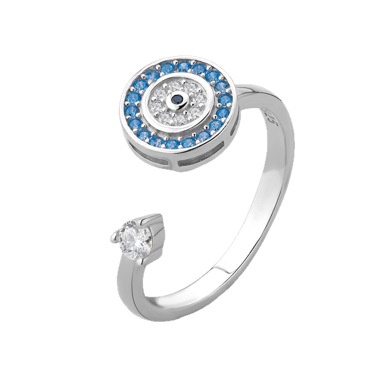 Devil's Eye Open Ring In 925 Sterling Silver For Unisex, Featuring Rotatable Craftsmanship, Available In Silver For Summer