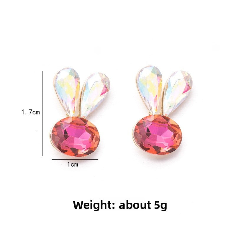 Cute Rabbit Faceted Stud Earrings For Women With 925 Sterling Silver Posts And Crystal Inlay In Zinc Alloy