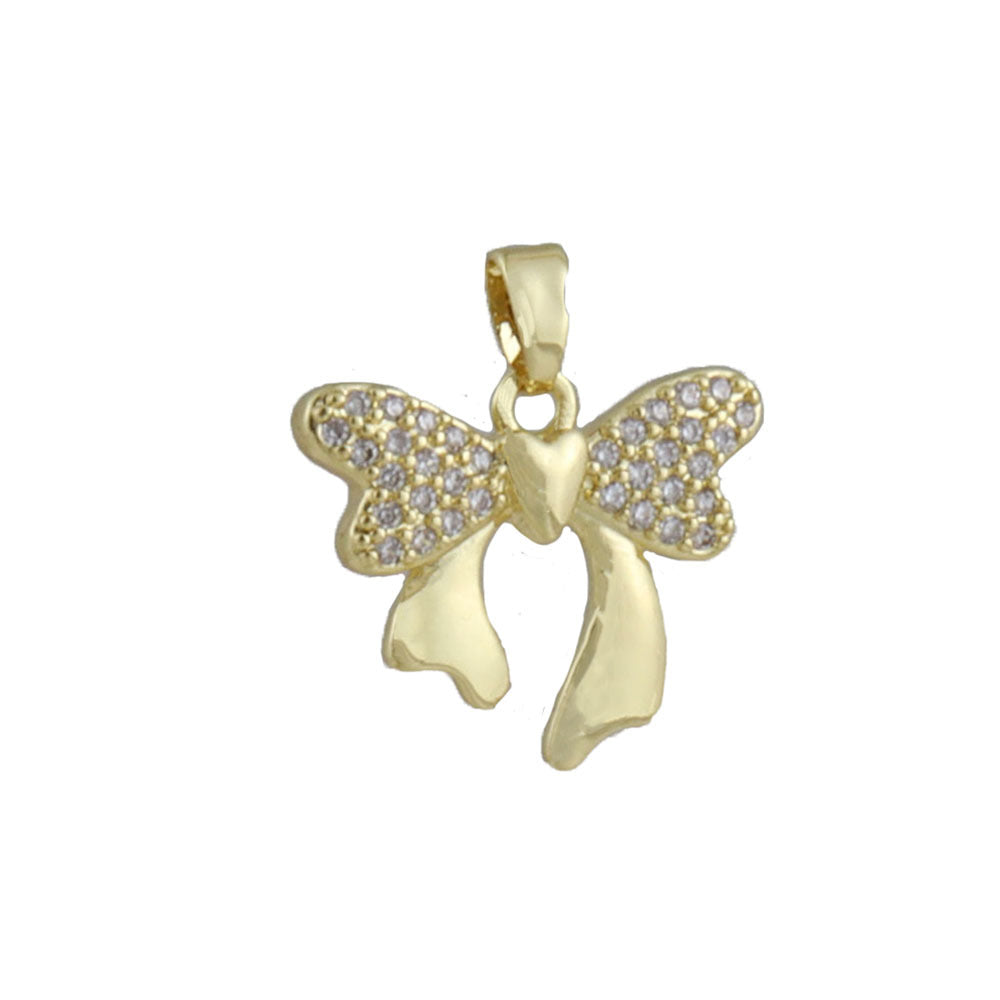 Electroplated Copper Bow Tie Pendant In Gold, Jewelry Accessories With Elegant Electroplated Finish