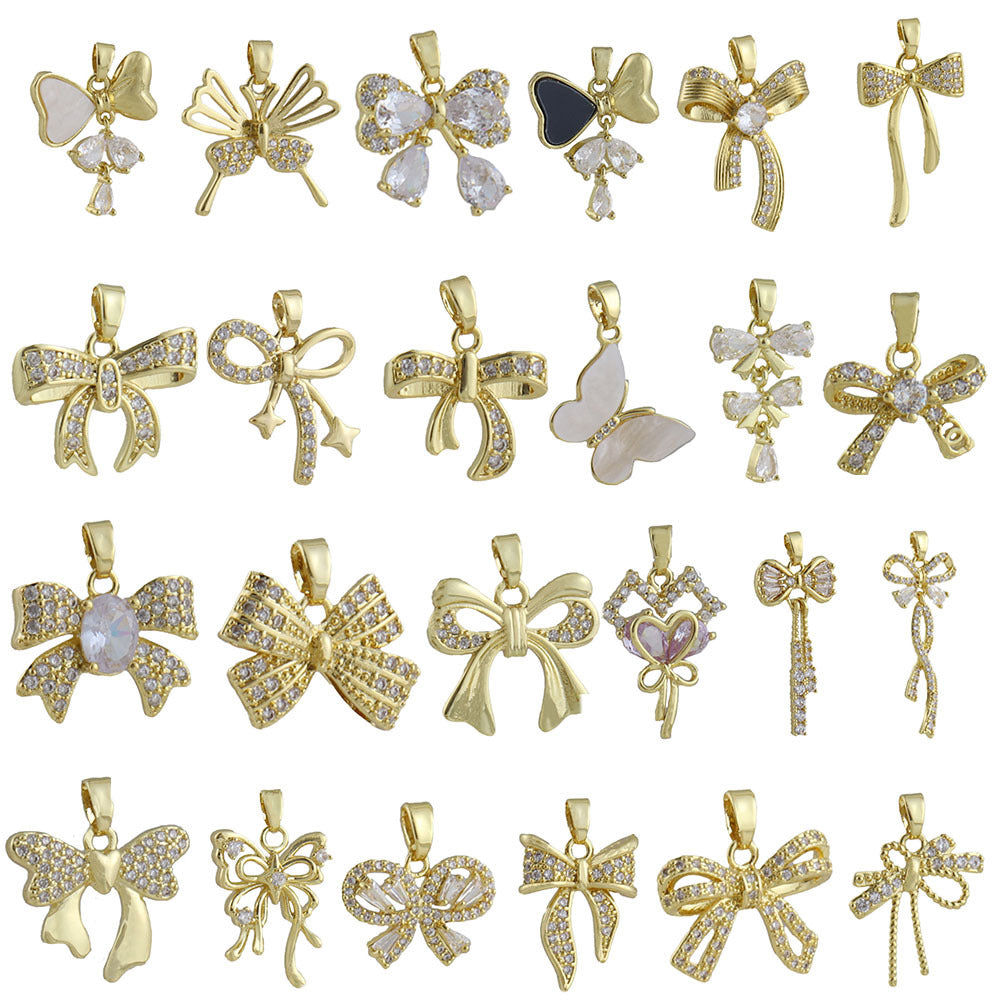 Electroplated Copper Bow Tie Pendant In Gold, Jewelry Accessories With Elegant Electroplated Finish