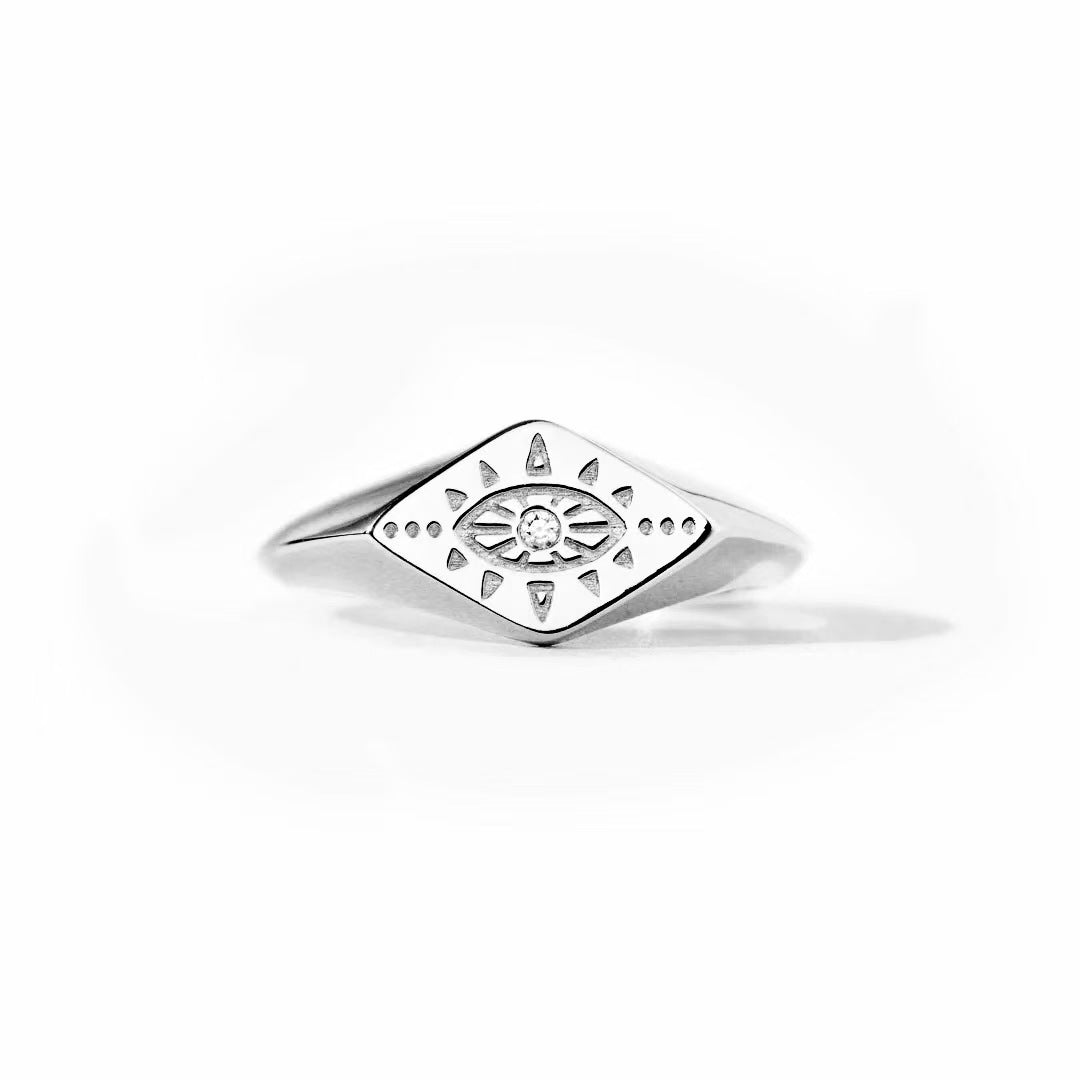 Devil's Eye Open Ring In Copper With Real Gold Plating And Zircon Inlay, Retro Style Unisex Jewelry