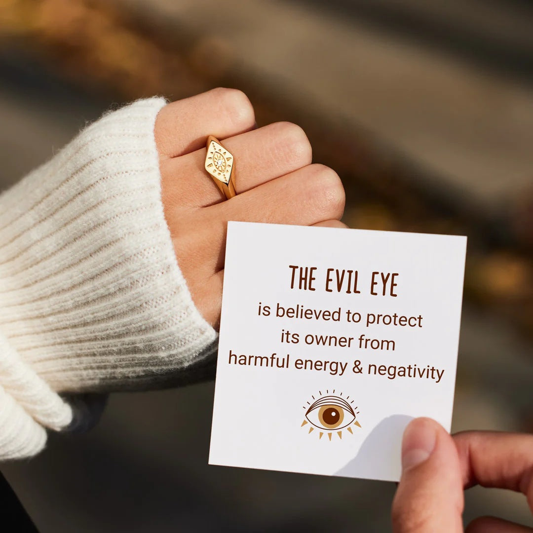 Devil's Eye Open Ring In Copper With Real Gold Plating And Zircon Inlay, Retro Style Unisex Jewelry