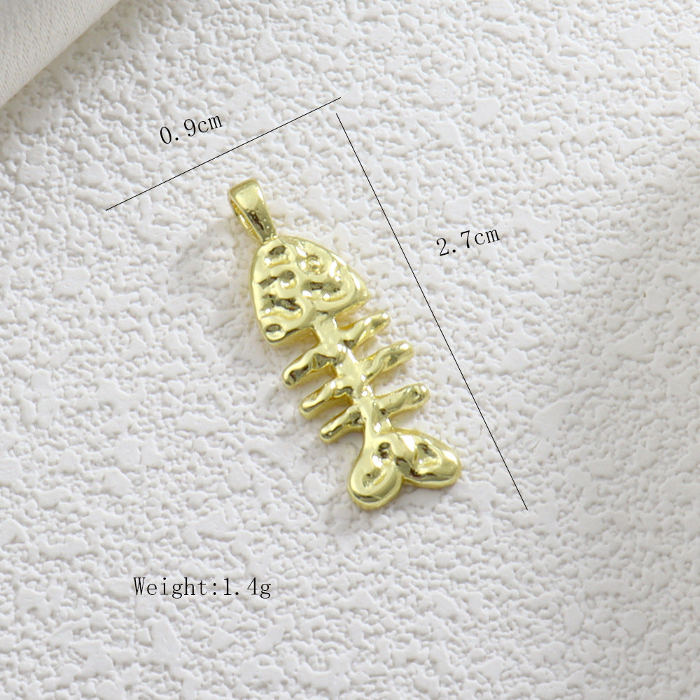 Copper Fish Bone Pendant With Electroplated Gold Finish, Jewelry Accessories
