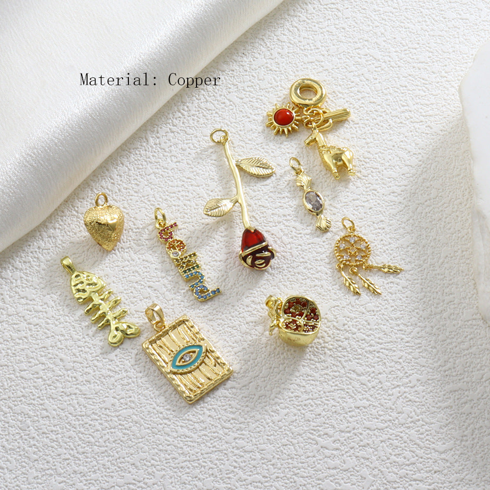 Copper Fish Bone Pendant With Electroplated Gold Finish, Jewelry Accessories