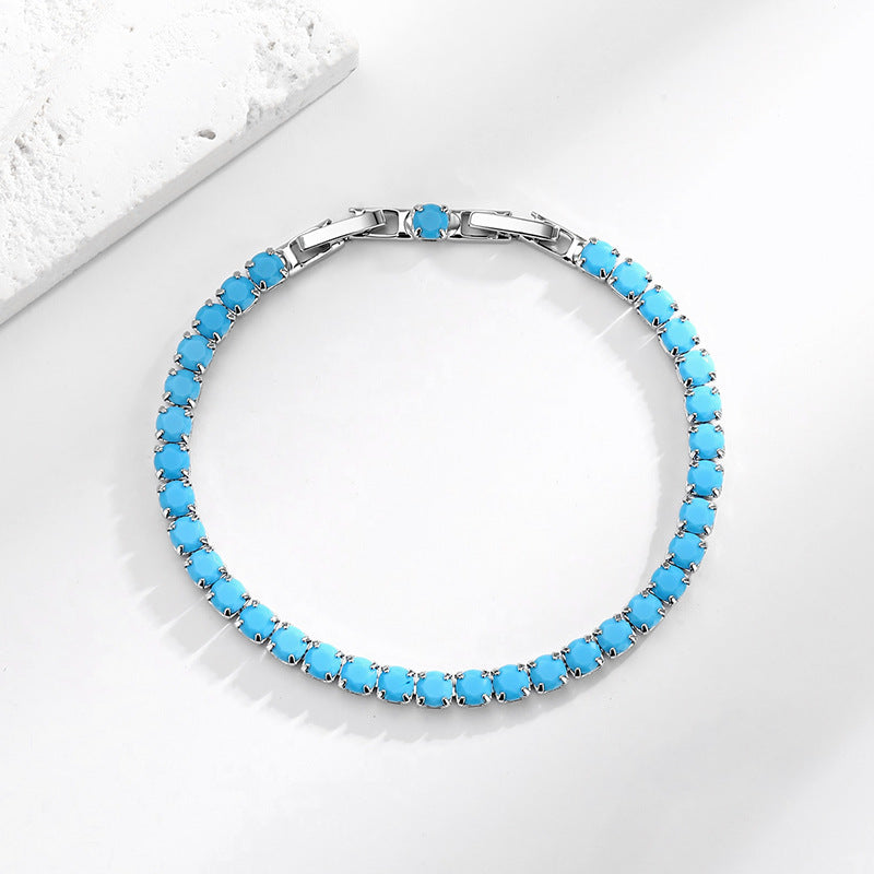 Geometric Copper Bracelet With Turquoise Inlay In Simple Style For Women, Available In Blue