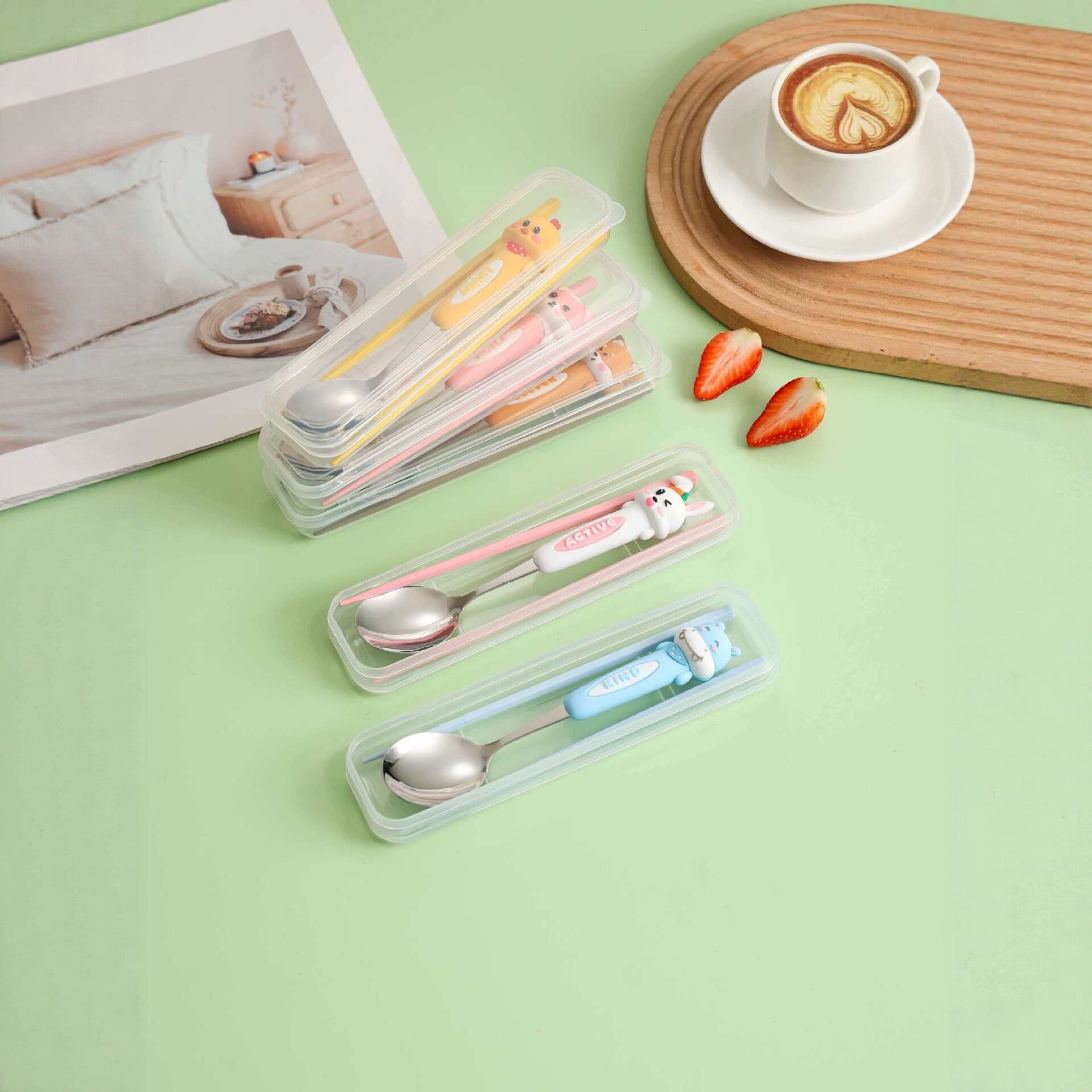 Cute Cartoon Tableware With 304 Stainless Steel Inner Liner, Portable And Foldable Design For Kitchen And Dining