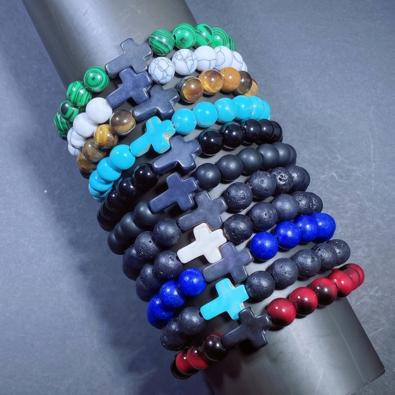Men's Turquoise Beaded Cross Bracelet Featuring Unique Craftsmanship