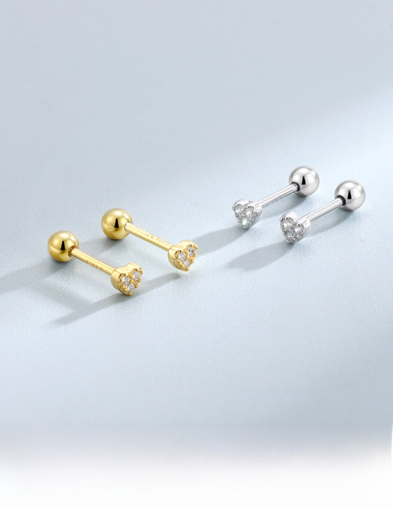 Heart Shape Stud Earrings In New Style For Women, 925 Sterling Silver With Platinum Plated And Rhinestone Inlay