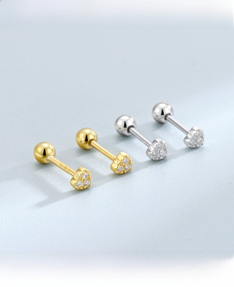 Heart Shape Stud Earrings In New Style For Women, 925 Sterling Silver With Platinum Plated And Rhinestone Inlay