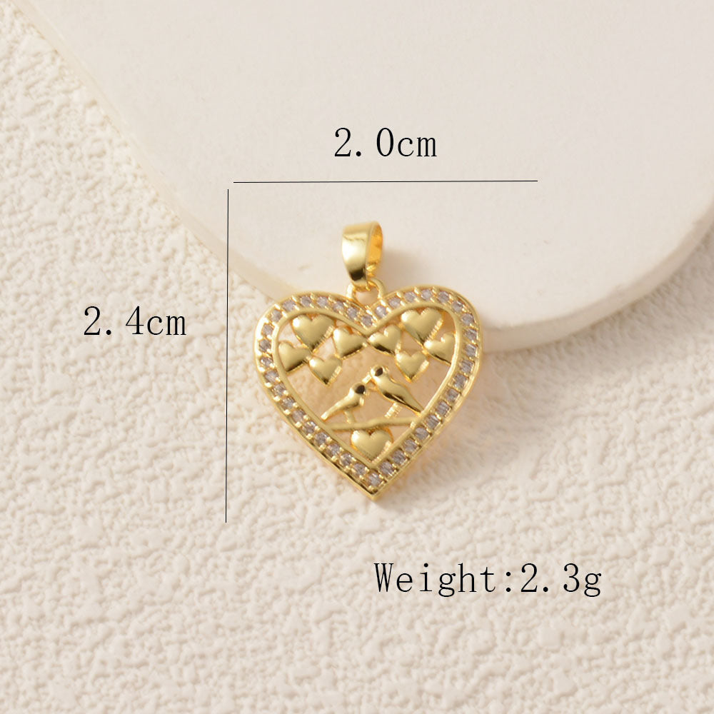 Heart Shape Copper Pendant With Rhinestones, Electroplated And 18K Real Gold Plated In Gold Jewelry Accessories