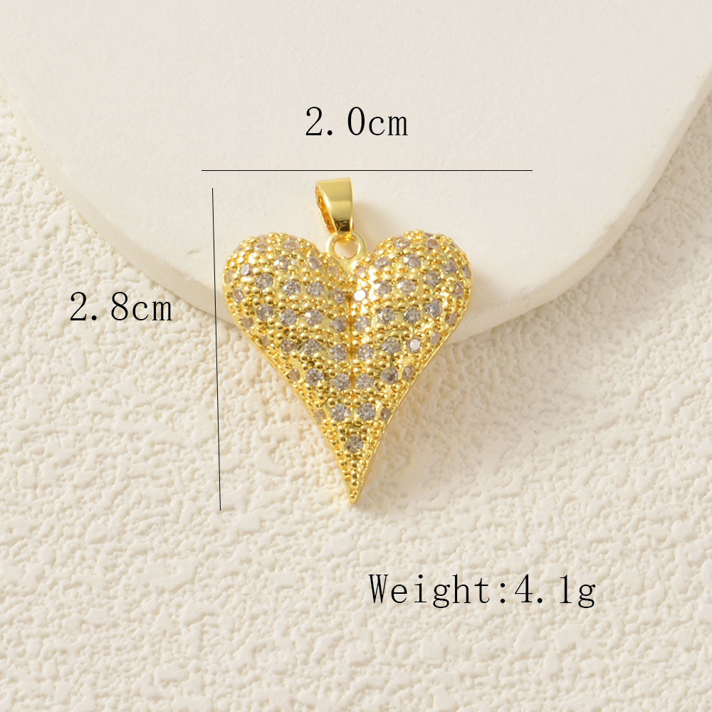 Heart Shape Copper Pendant With Rhinestones, Electroplated And 18K Real Gold Plated In Gold Jewelry Accessories