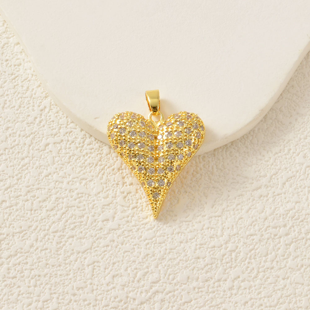 Heart Shape Copper Pendant With Rhinestones, Electroplated And 18K Real Gold Plated In Gold Jewelry Accessories