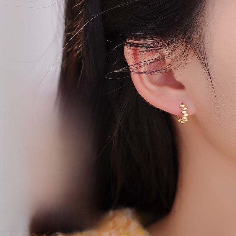 Folds Earrings For Women In 925 Sterling Silver Featuring Electroplated Craft With 925 Sterling Silver Ear Pins