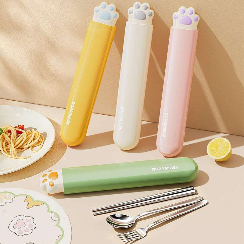 Cute Cat Pattern Foldable Tableware With 304 Stainless Steel Inner Liner, Portable And Convenient For Dining