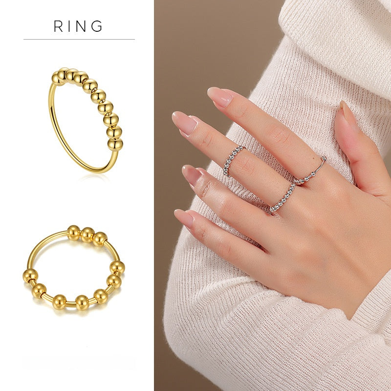 Geometric Simple Style Women’s Fidget Ring In 925 Sterling Silver With Real Gold Plated Electroplated Finish And Beading Craft