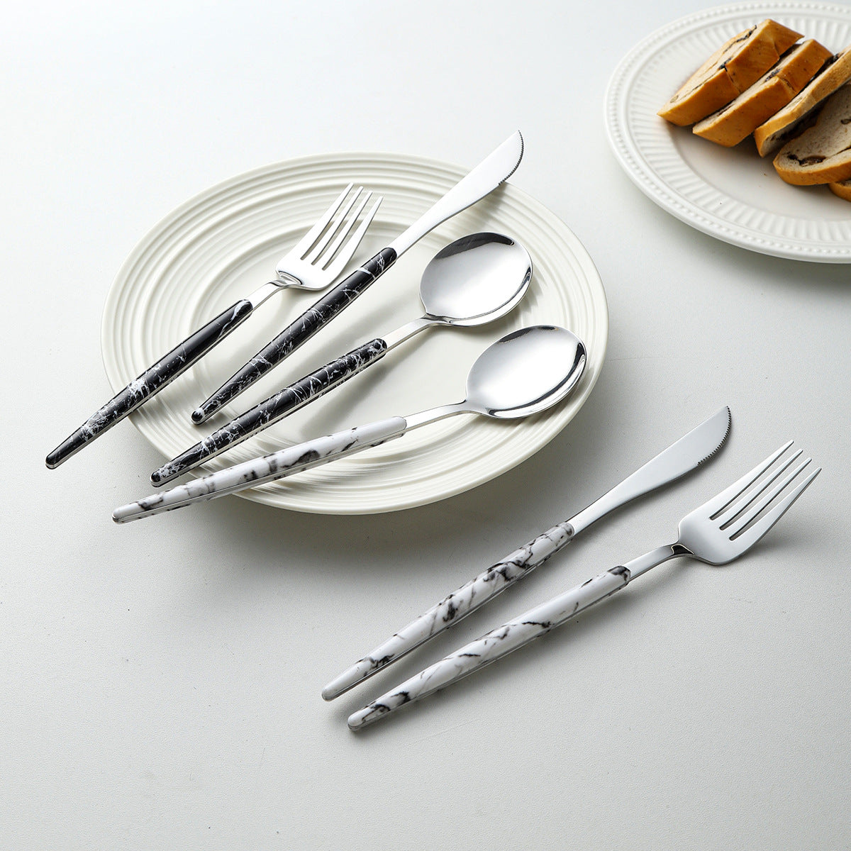 Elegant Flowers Pattern Tableware Set Featuring Western Cutlery With Knives, Forks, And Spoons