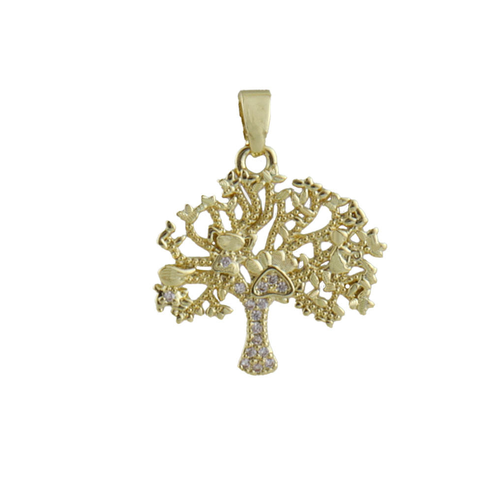 Life Tree Pendant In Copper With Real Gold Plated Finish Featuring Electroplated Craftsmanship, Gold Color Jewelry Accessory