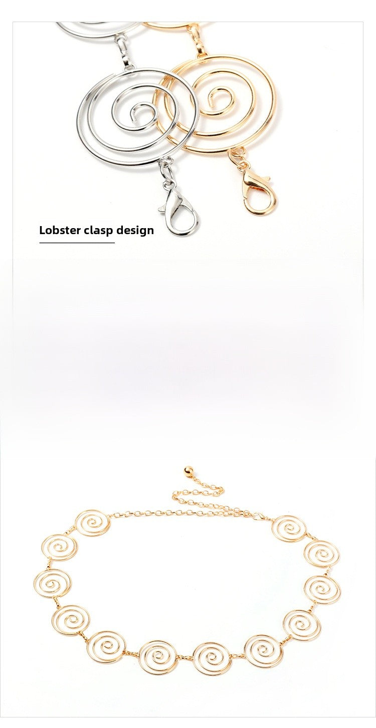 Bohemian Spiral Waist Chain For Women In Frosted Gold Metal Finish