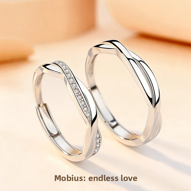 New Style Rhombus Couple Rings In 925 Sterling Silver With Asymmetrical Craft And Zircon Inlay For Valentine's Day