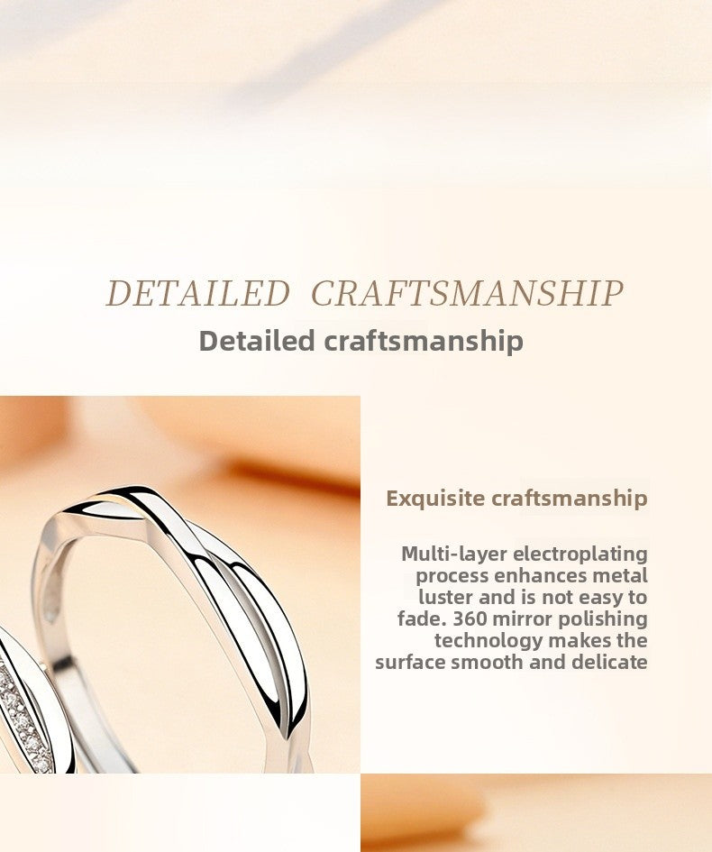 New Style Rhombus Couple Rings In 925 Sterling Silver With Asymmetrical Craft And Zircon Inlay For Valentine's Day