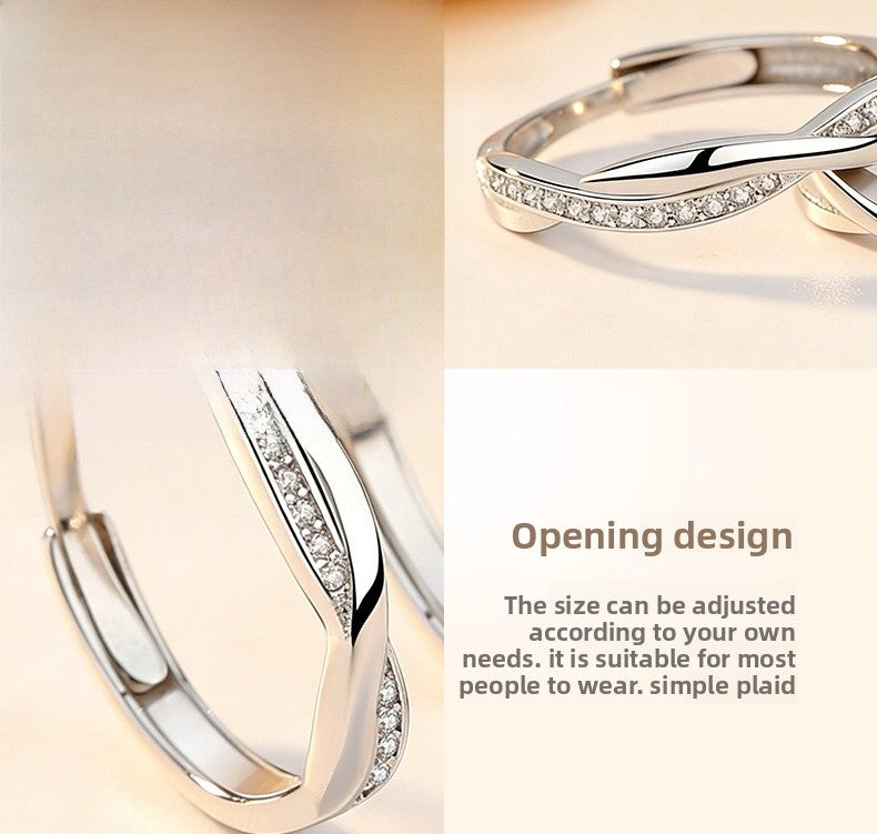 New Style Rhombus Couple Rings In 925 Sterling Silver With Asymmetrical Craft And Zircon Inlay For Valentine's Day