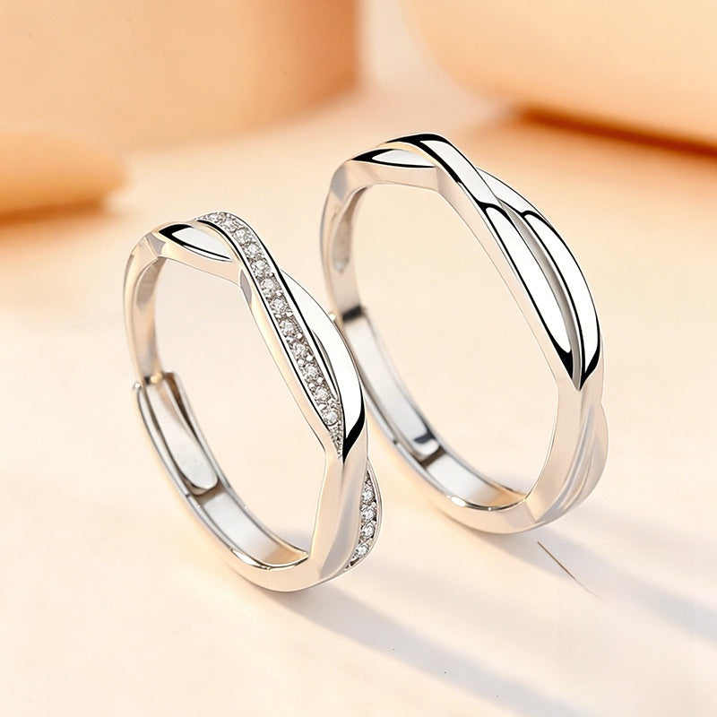New Style Rhombus Couple Rings In 925 Sterling Silver With Asymmetrical Craft And Zircon Inlay For Valentine's Day