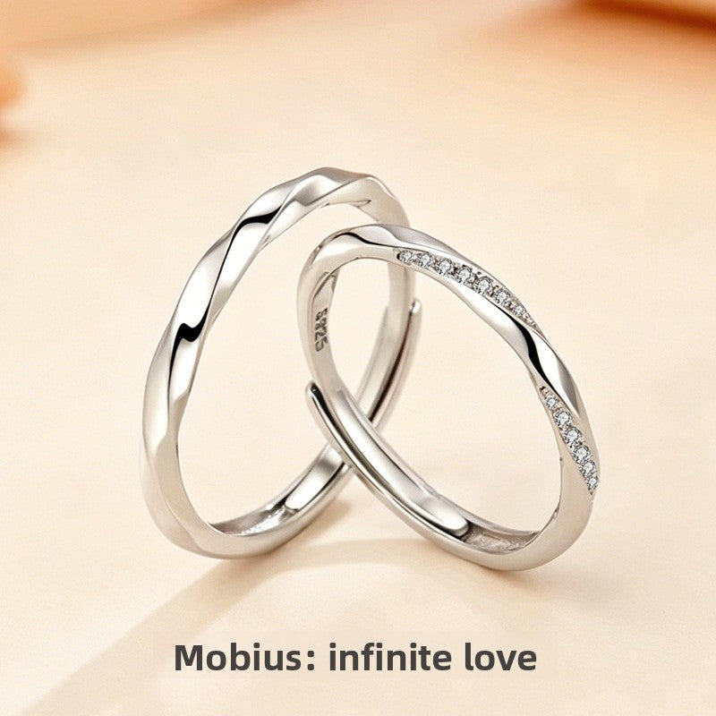 Geometric Open Rings For Couples In Simple Style, 925 Sterling Silver With Electroplated Finish, 1 Pair
