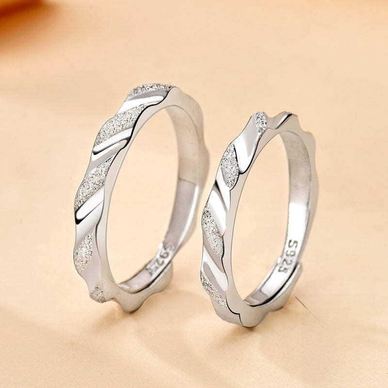Waves New Style Couple Rings In 925 Sterling Silver With Electroplated And Sandblasted Craftsmanship