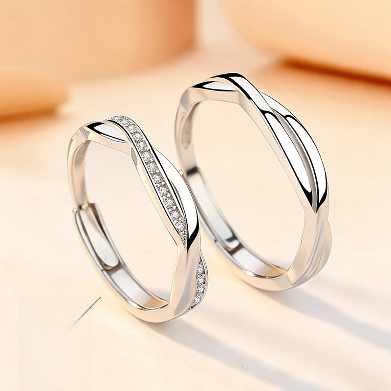 New Style Rhombus Couple Rings In 925 Sterling Silver With Asymmetrical Craft And Zircon Inlay For Valentine's Day