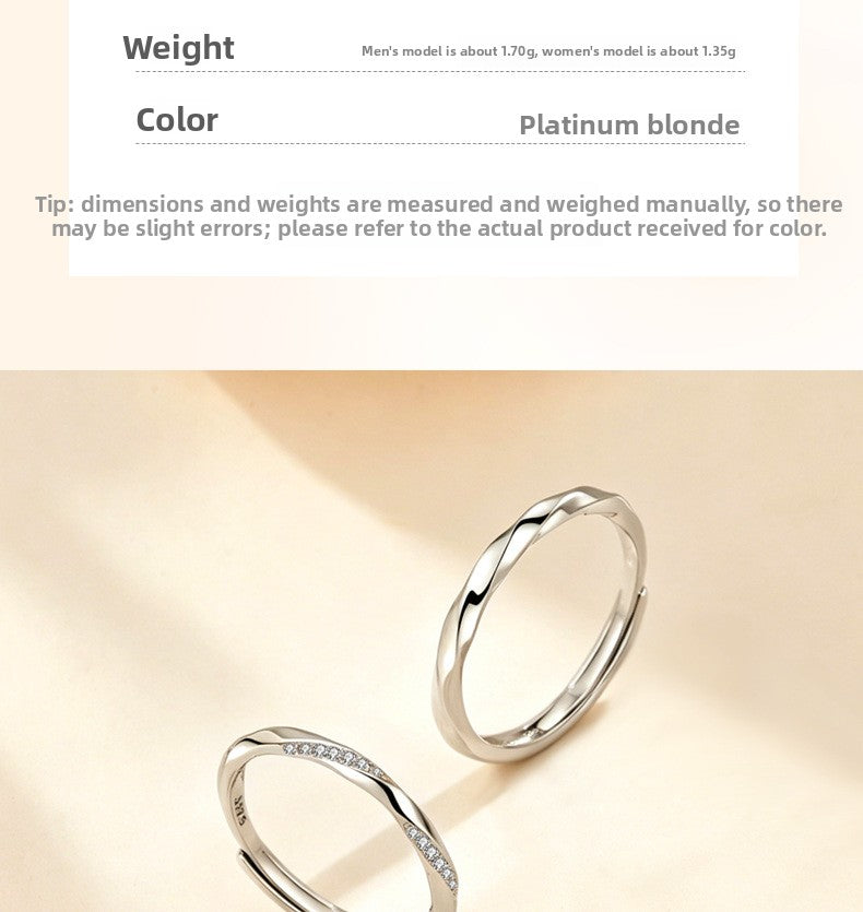 Geometric Open Rings For Couples In Simple Style, 925 Sterling Silver With Electroplated Finish, 1 Pair
