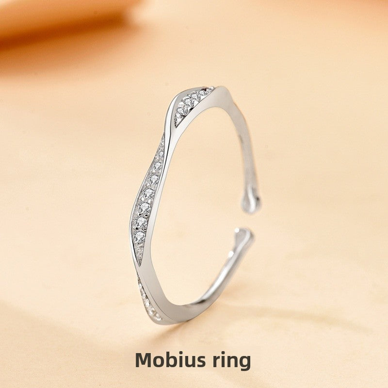Infinity Open Ring In 925 Sterling Silver With Rhinestones, Electroplated Finish And Twist Craftsmanship, Unisex Simple Style