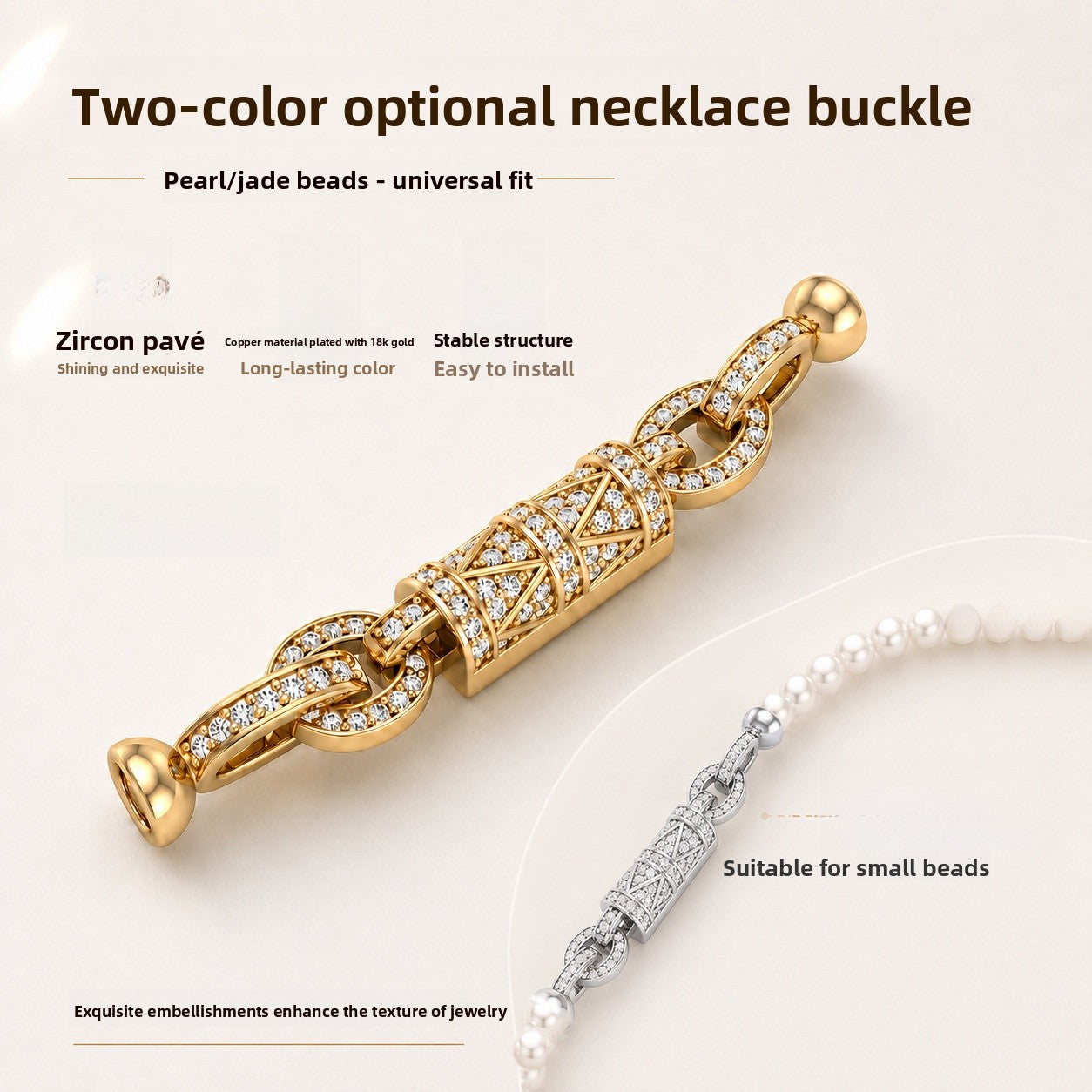 Oval Brass Jewelry Buckle With Electroplated 18K Real Gold Plated Finish And Zircon Inlay