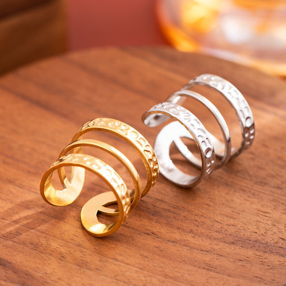 Geometric Open Rings In Steel Color, Simple Style Unisex 304 Stainless Steel With Real Gold Plated Waterproof Non Tarnish Finish