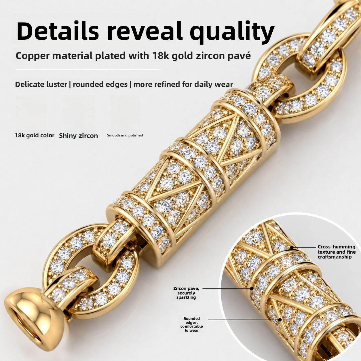 Oval Brass Jewelry Buckle With Electroplated 18K Real Gold Plated Finish And Zircon Inlay