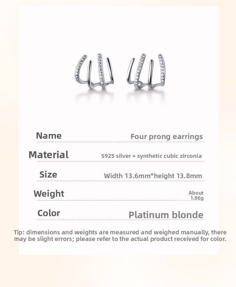 Lines Stud Earrings For Women In 925 Sterling Silver With Electroplated Gold Plating Process, Silver Color