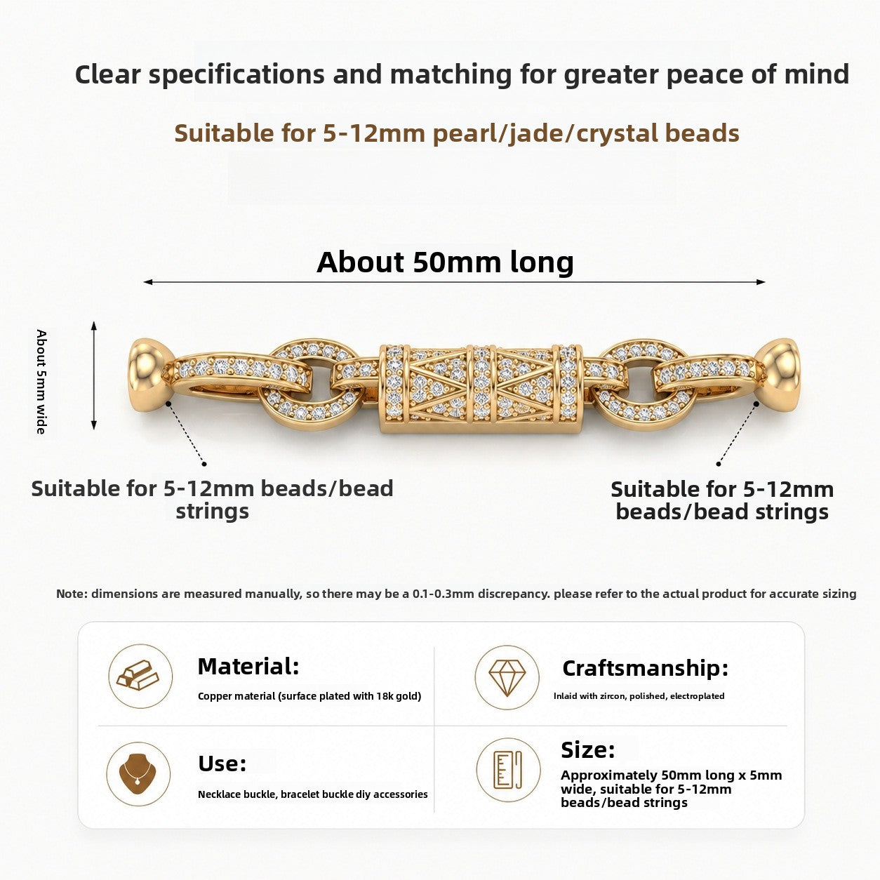 Oval Brass Jewelry Buckle With Electroplated 18K Real Gold Plated Finish And Zircon Inlay