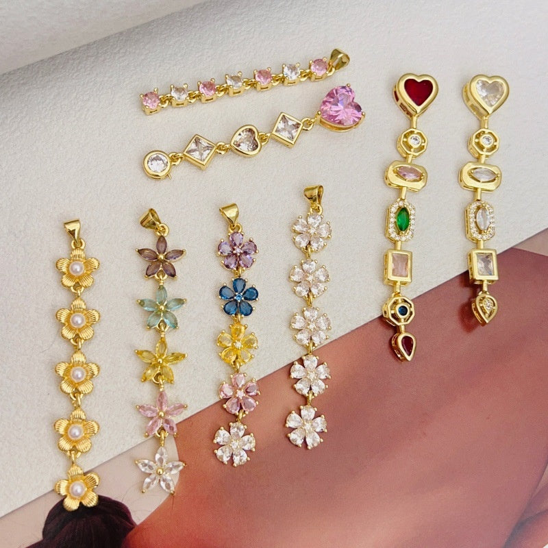 Sweet Multicolor Flowers Copper Pendant With Zircon Inlay Jewelry Accessories