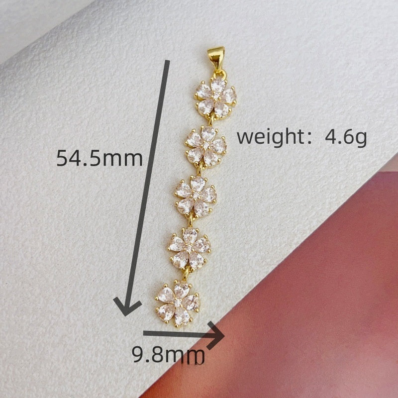 Sweet Multicolor Flowers Copper Pendant With Zircon Inlay Jewelry Accessories