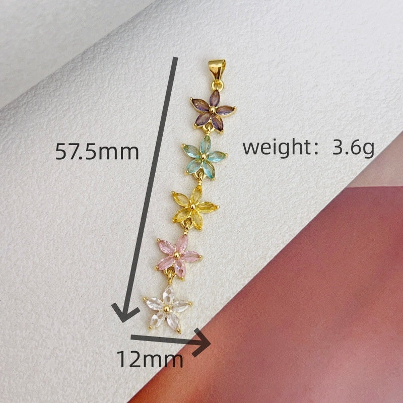 Sweet Multicolor Flowers Copper Pendant With Zircon Inlay Jewelry Accessories