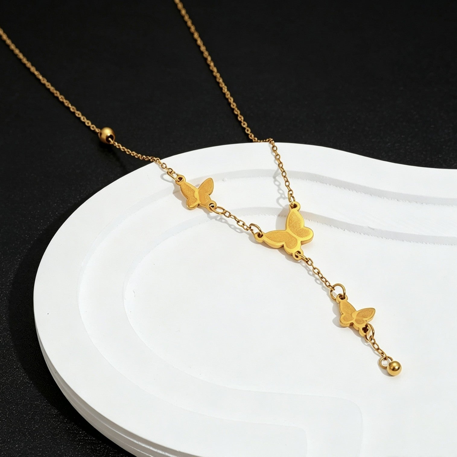 Butterfly Necklace For Unisex, Waterproof Non Tarnish 18K Real Gold Plated Titanium Steel With Cable Chain