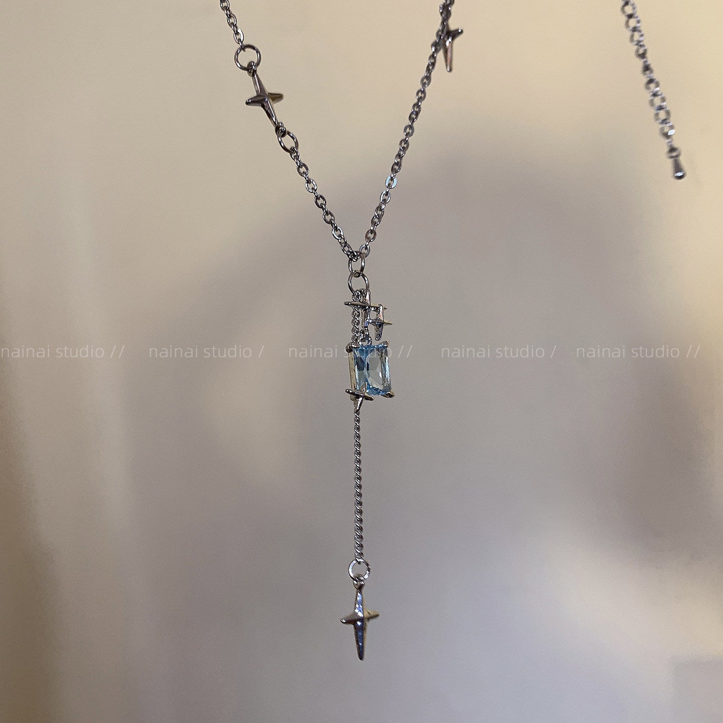 Blue Tassel Necklace For Women Featuring Copper Pendant And 304 Stainless Steel With Zircon Inlay