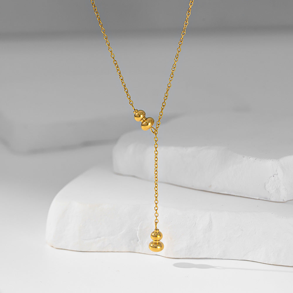 Gourd Necklace For Women With 18K Real Gold Plated Finish And Titanium Steel Pendant Featuring Tassel Craft