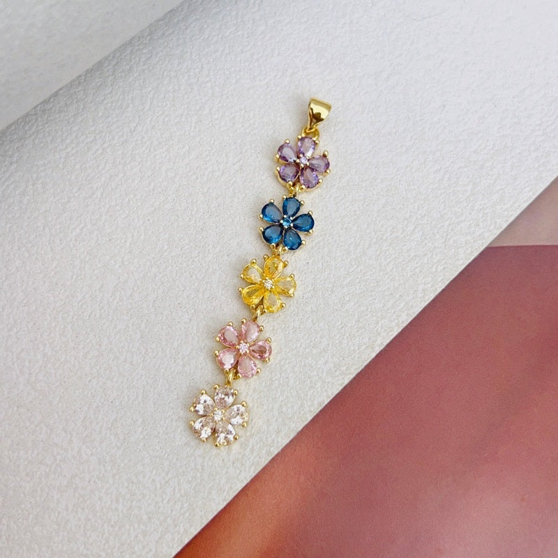 Sweet Multicolor Flowers Copper Pendant With Zircon Inlay Jewelry Accessories