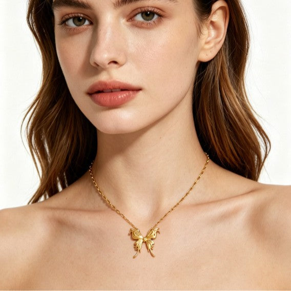 Butterfly Tassel Necklace For Women In Gold With Electroplated 304 Stainless Steel Cable Chain