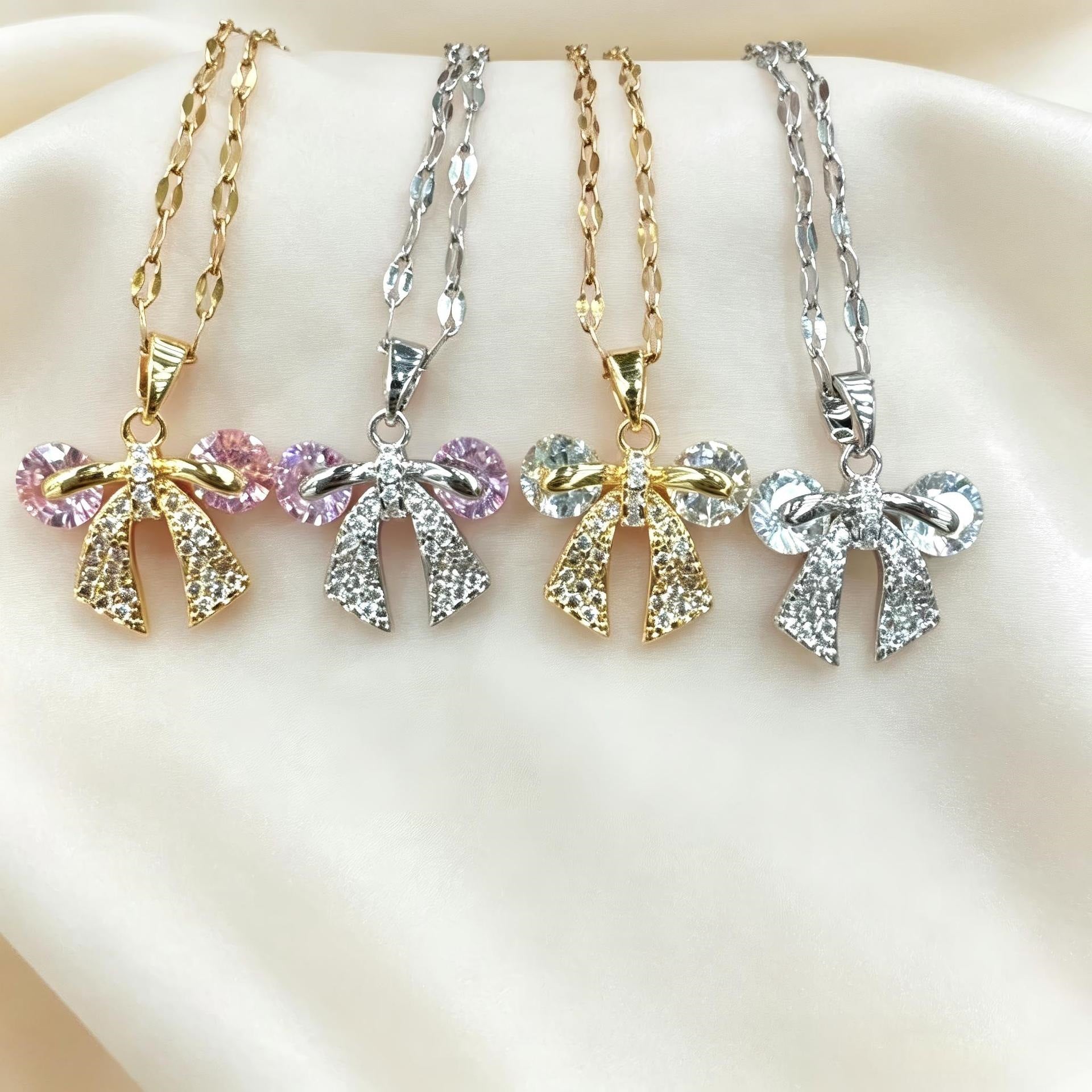 Butterfly Tassel Necklace For Women In Real Gold Plated Titanium Steel With Zircon Inlay