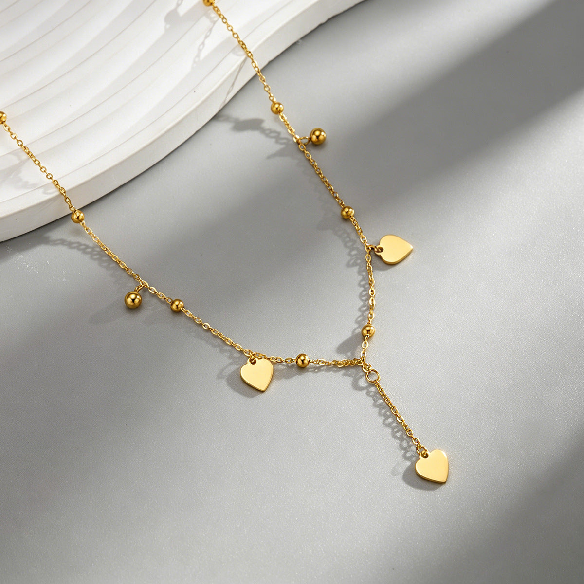 Heart Shape Tassel Necklace For Women In Titanium Steel With PVD Coated Chain And Pendant