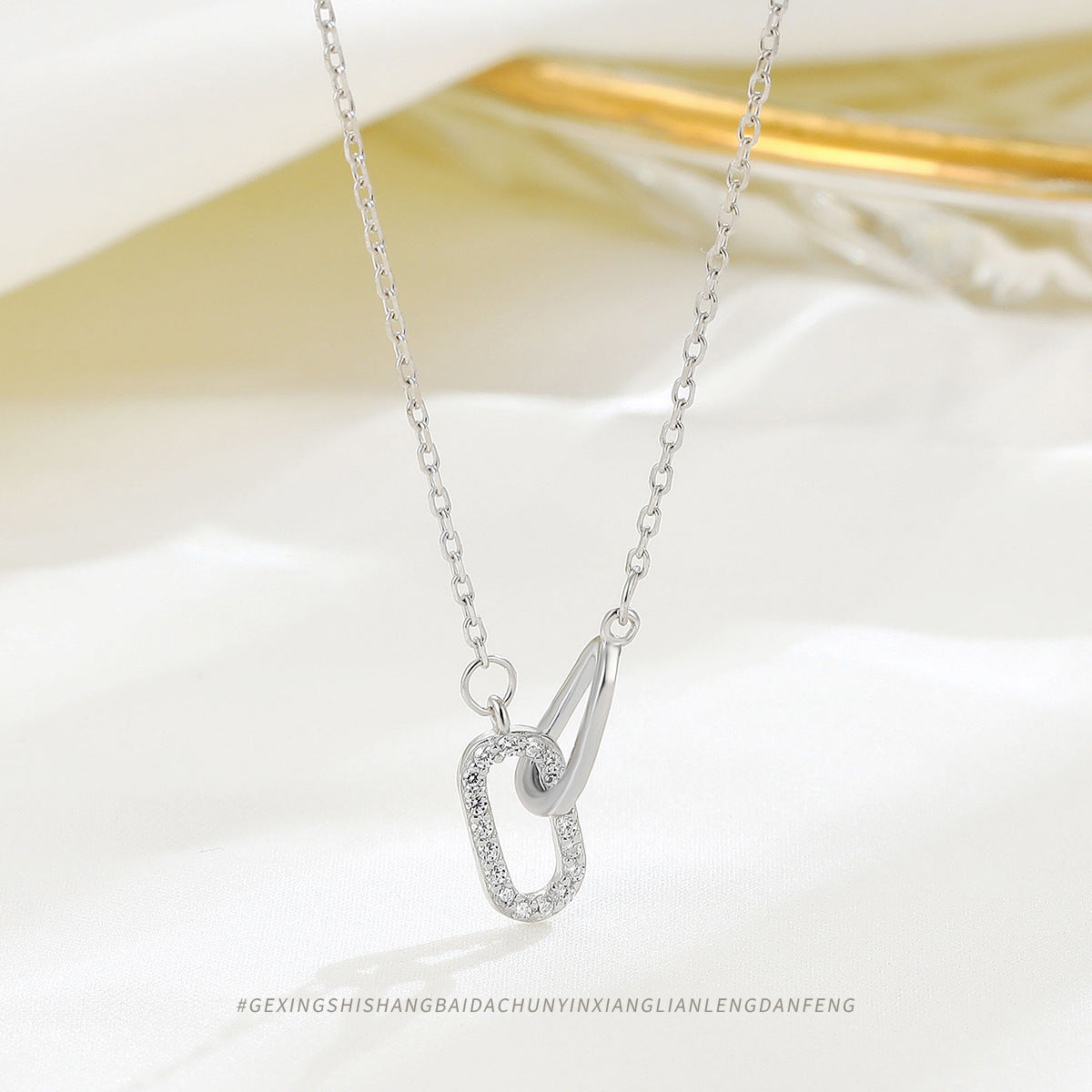 Double Ring Necklace For Women In Simple Style, 925 Sterling Silver Pendant With Silver Cable Chain