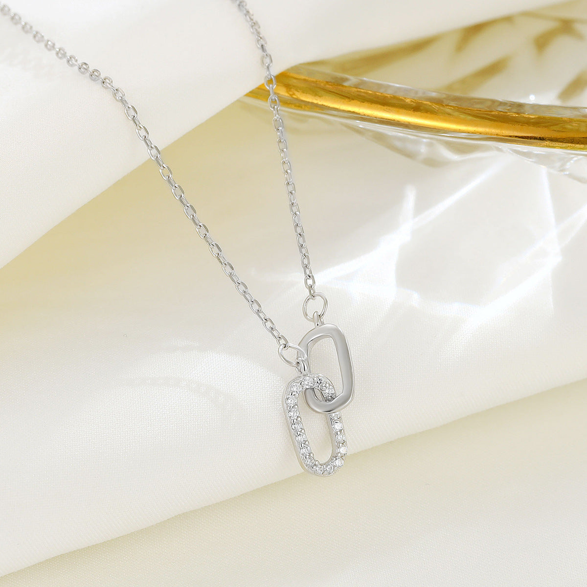 Double Ring Necklace For Women In Simple Style, 925 Sterling Silver Pendant With Silver Cable Chain