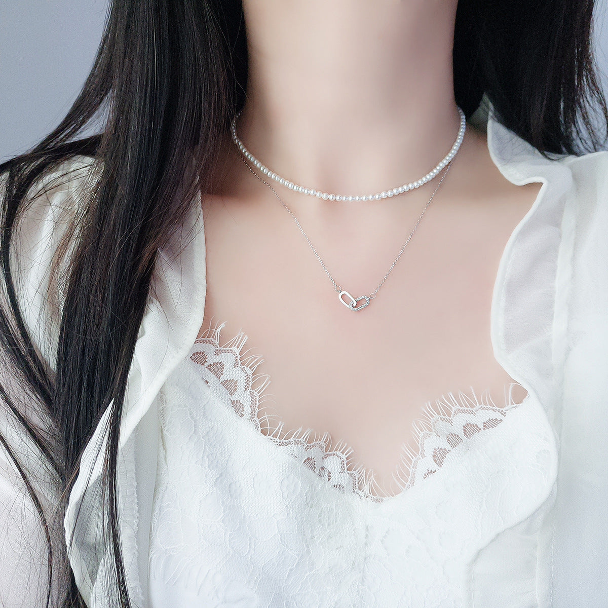 Double Ring Necklace For Women In Simple Style, 925 Sterling Silver Pendant With Silver Cable Chain